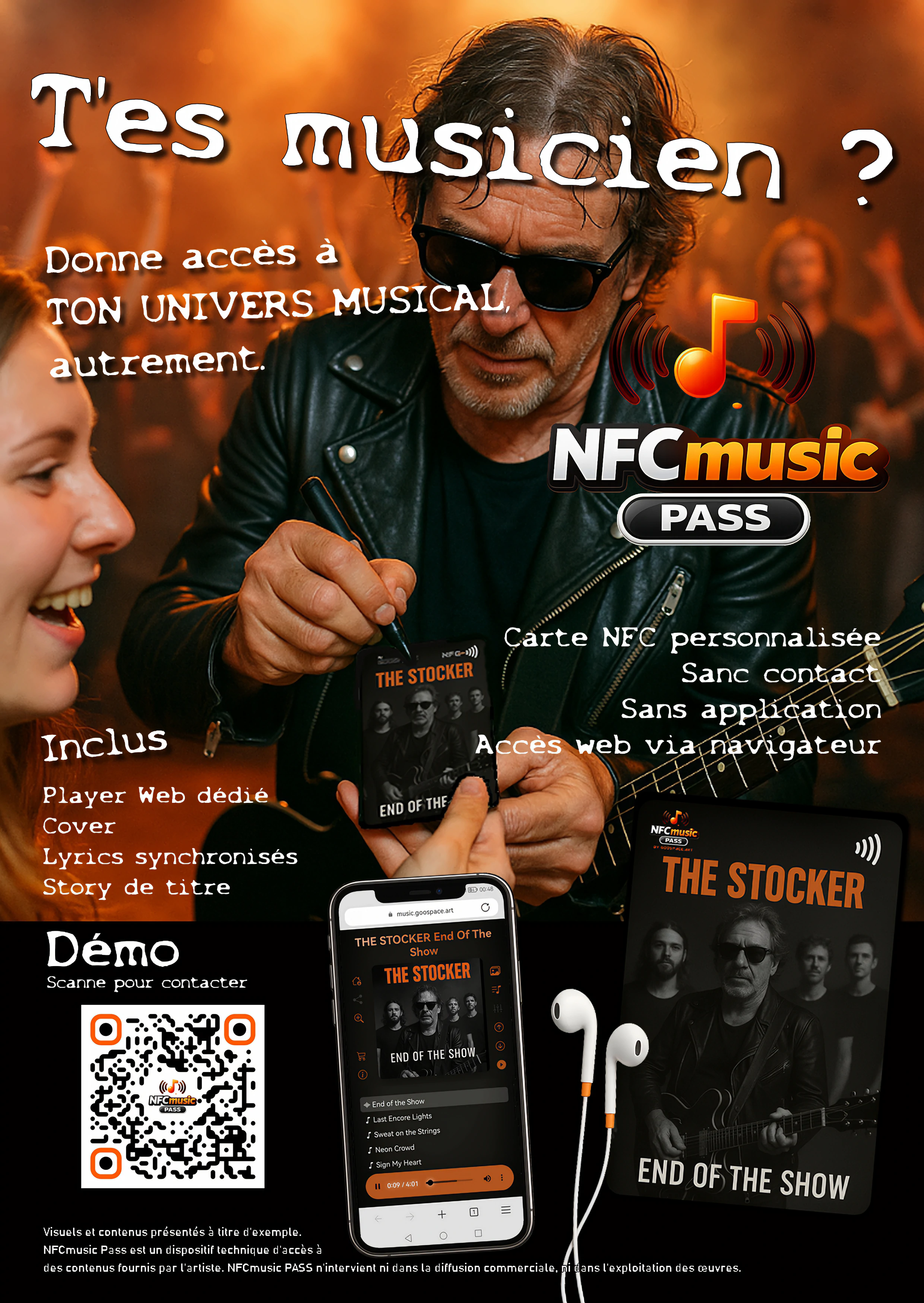 Musicien utilisant NFCmusic PASS pour proposer un accès musical NFC sans application